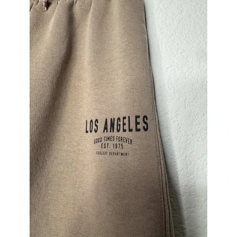 Zara Boys 2 Piece Set Green Hoodie Tan Los Angeles Wide Leg Sweatpants Size 9/10